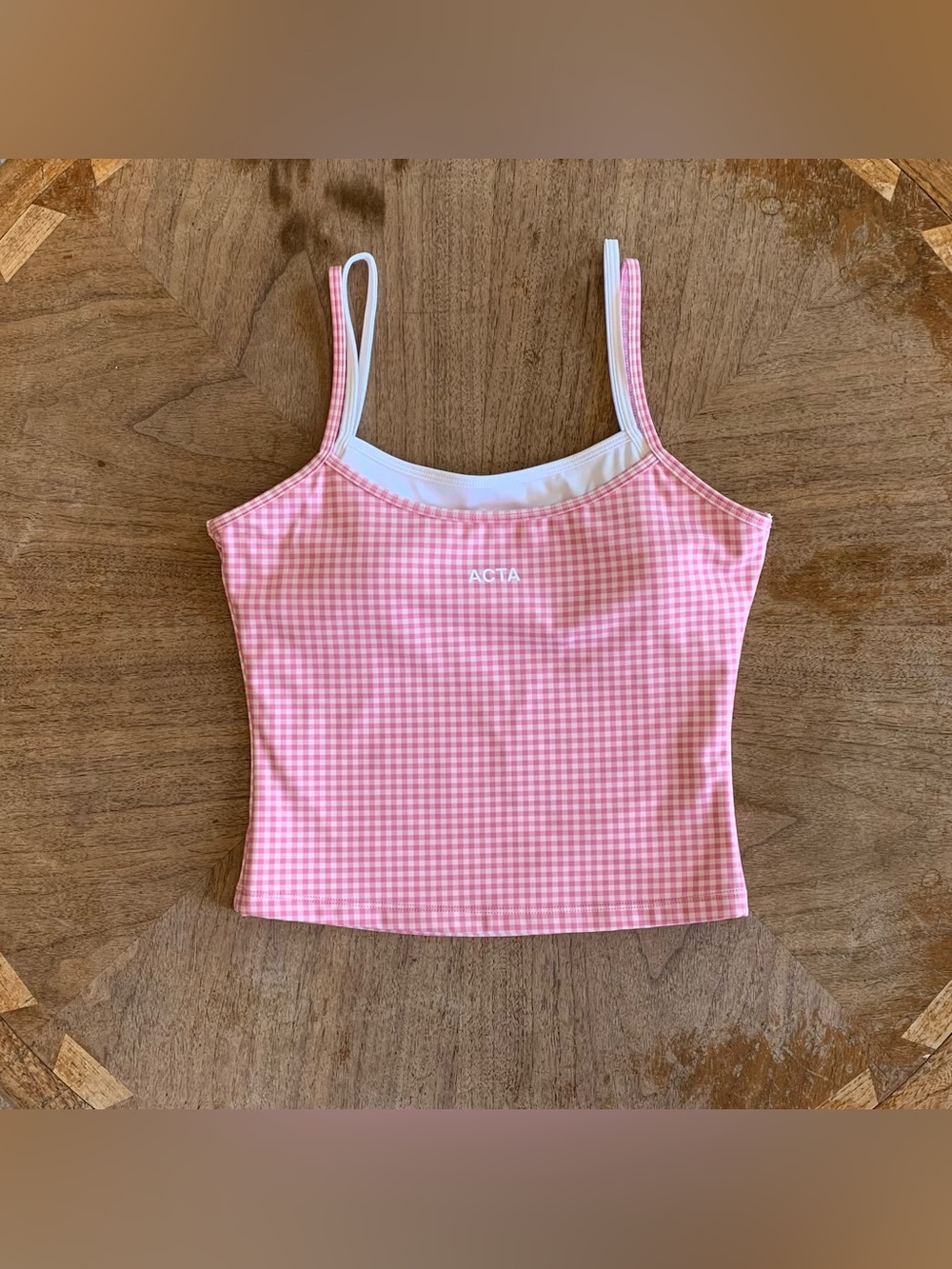 ACTA Pink Gingham Edge Tank